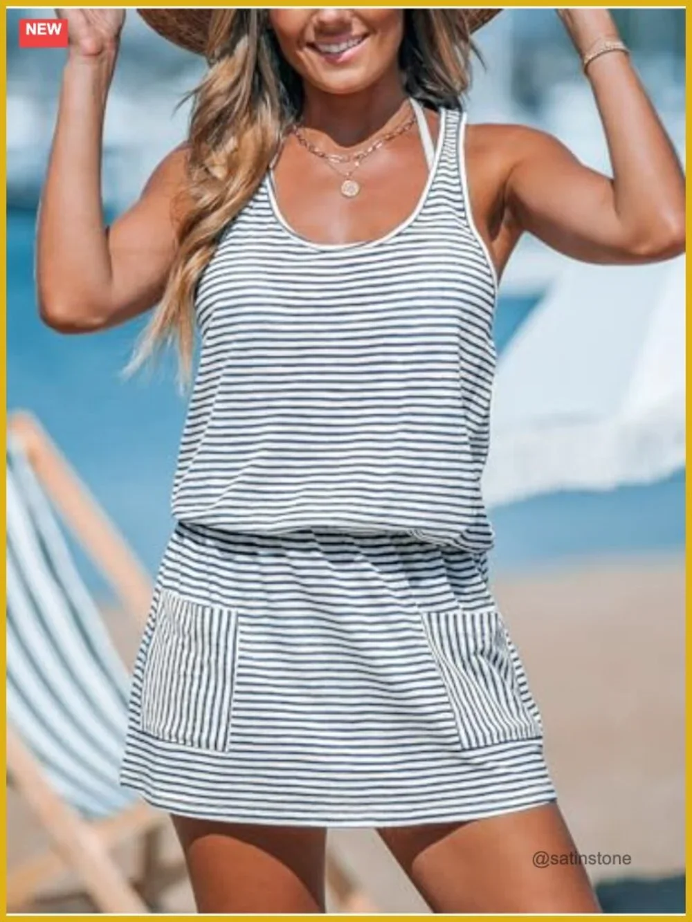 CUPSHE Women Swimsuit Coverup Racerback Sleeveless Beach Cover Up Dress with
